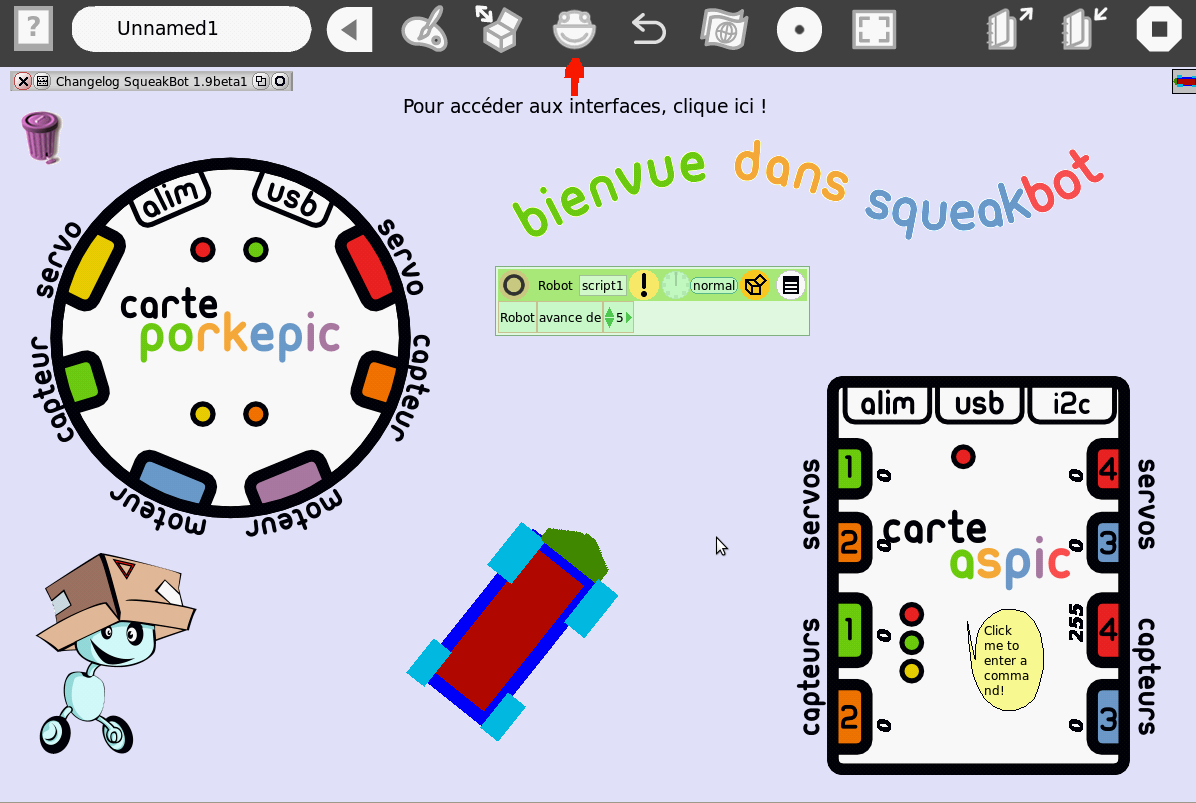 Une capture d'écran de SqueakBot 1.9 beta 1